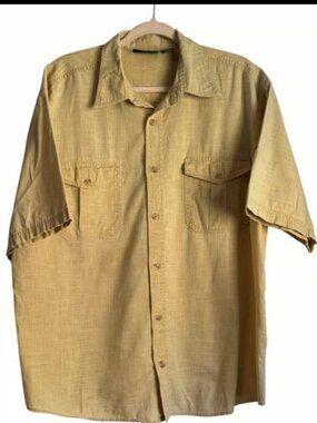 Vintage 90s Route 66 Mens Large Beige Cotton Short Sleeve Button Down Shirt EUC